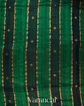 Bottle Green Striped Jamdani Pure Matka Silk Handloom Saree