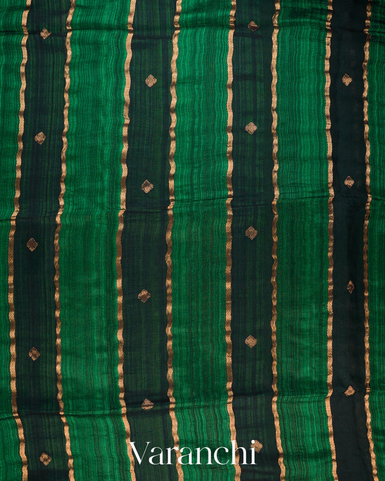 Bottle Green Striped Jamdani Pure Matka Silk Handloom Saree