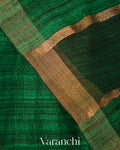 Bottle Green Striped Jamdani Pure Matka Silk Handloom Saree