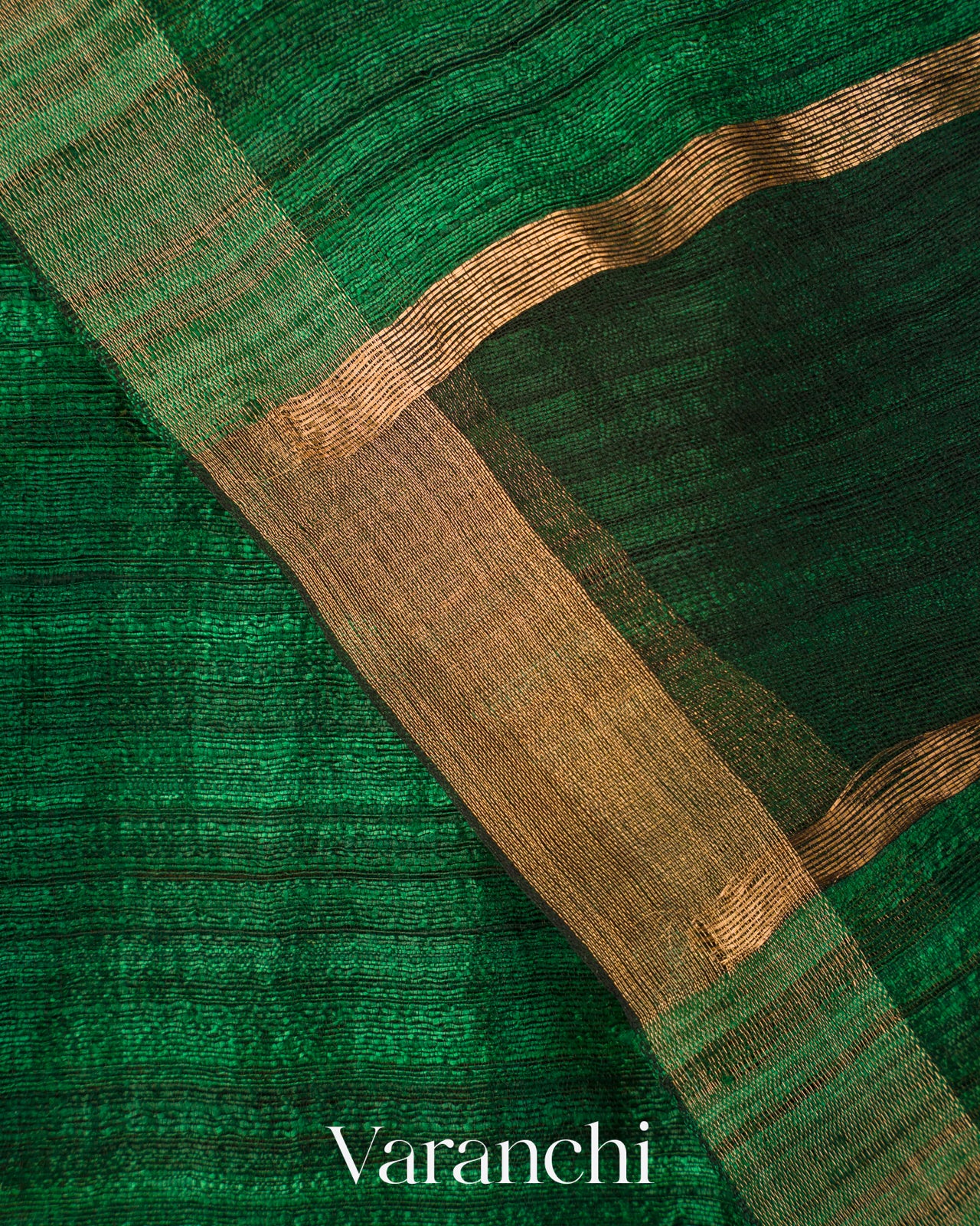Bottle Green Striped Jamdani Pure Matka Silk Handloom Saree