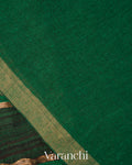 Bottle Green Striped Jamdani Pure Matka Silk Handloom Saree