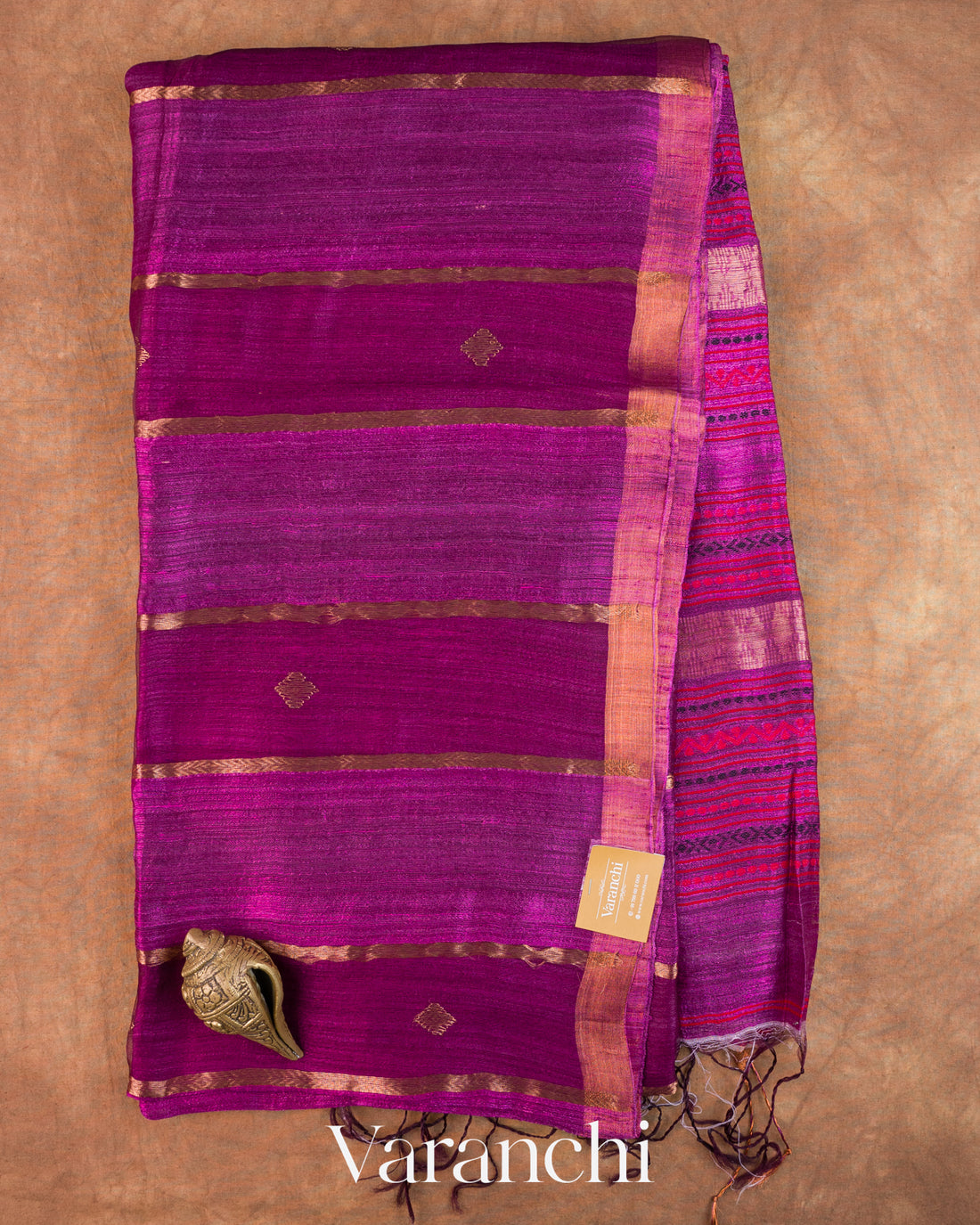 Magenta Jamdani Striped Pure Matka Silk Handloom Saree