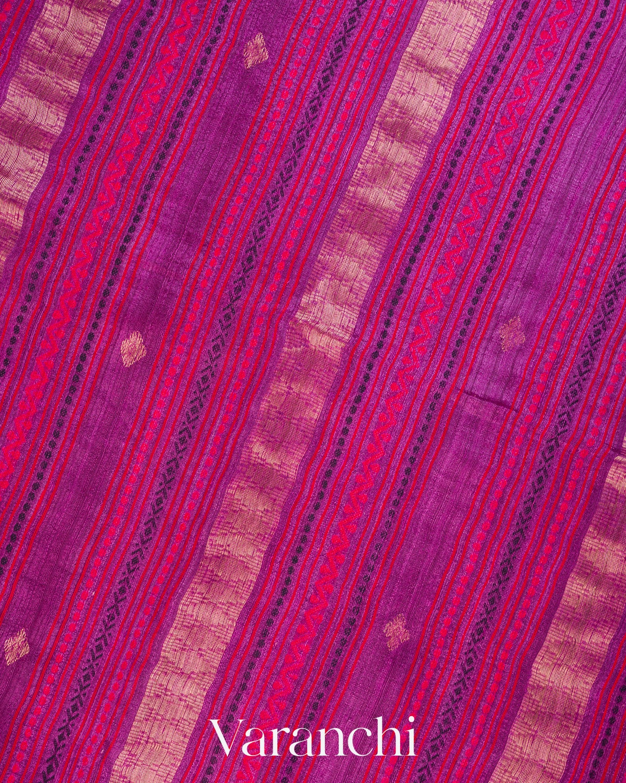 Magenta Jamdani Striped Pure Matka Silk Handloom Saree