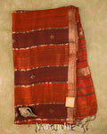 Rust Orange Striped Jamdani Pure Matka Silk Handloom Saree