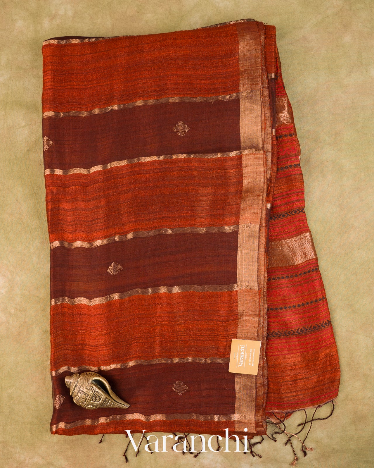 Rust Orange Striped Jamdani Pure Matka Silk Handloom Saree