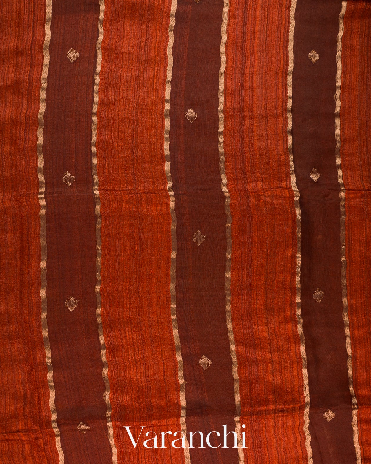 Rust Orange Striped Jamdani Pure Matka Silk Handloom Saree