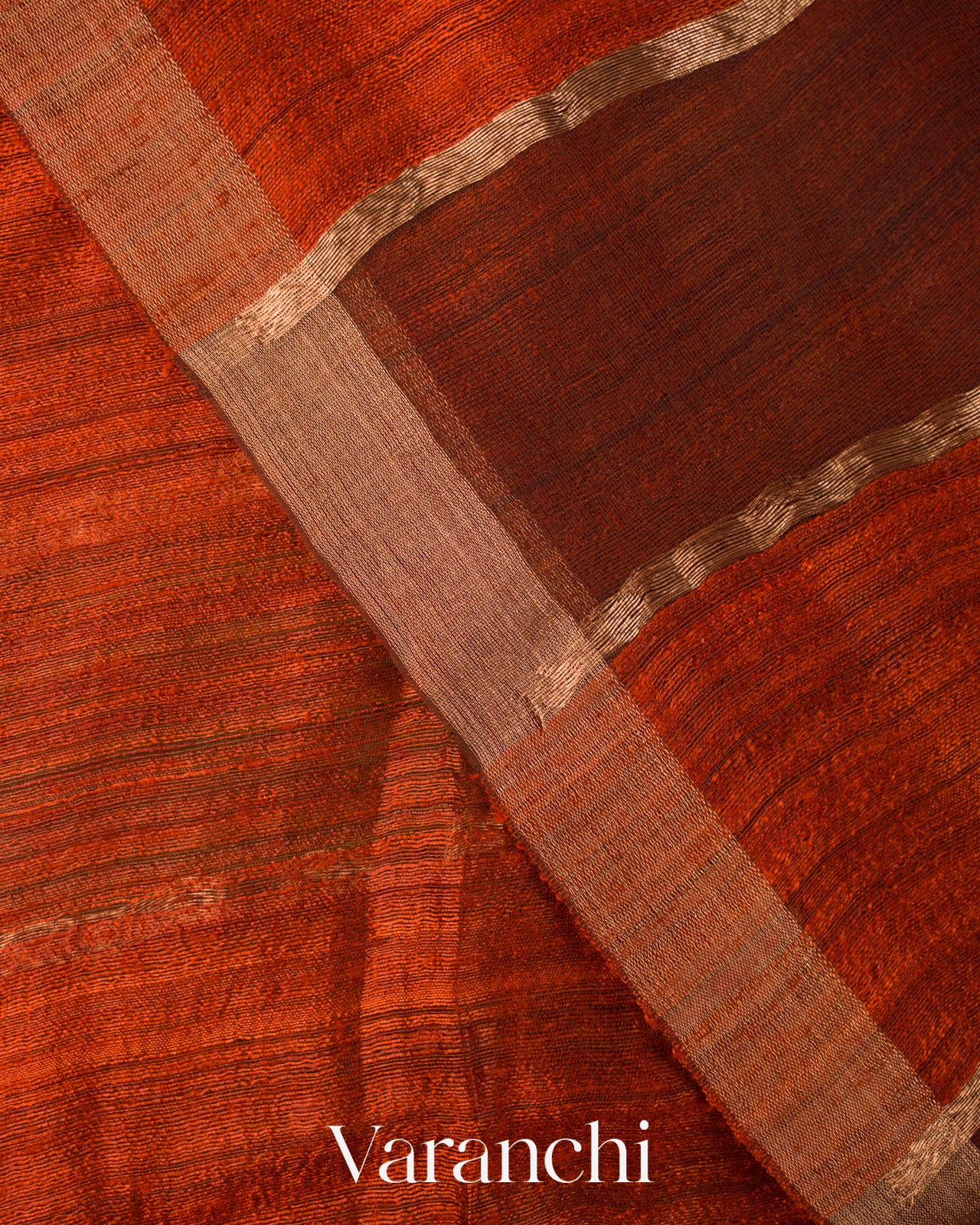 Rust Orange Striped Jamdani Pure Matka Silk Handloom Saree