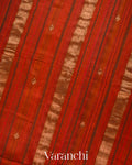 Rust Orange Striped Jamdani Pure Matka Silk Handloom Saree