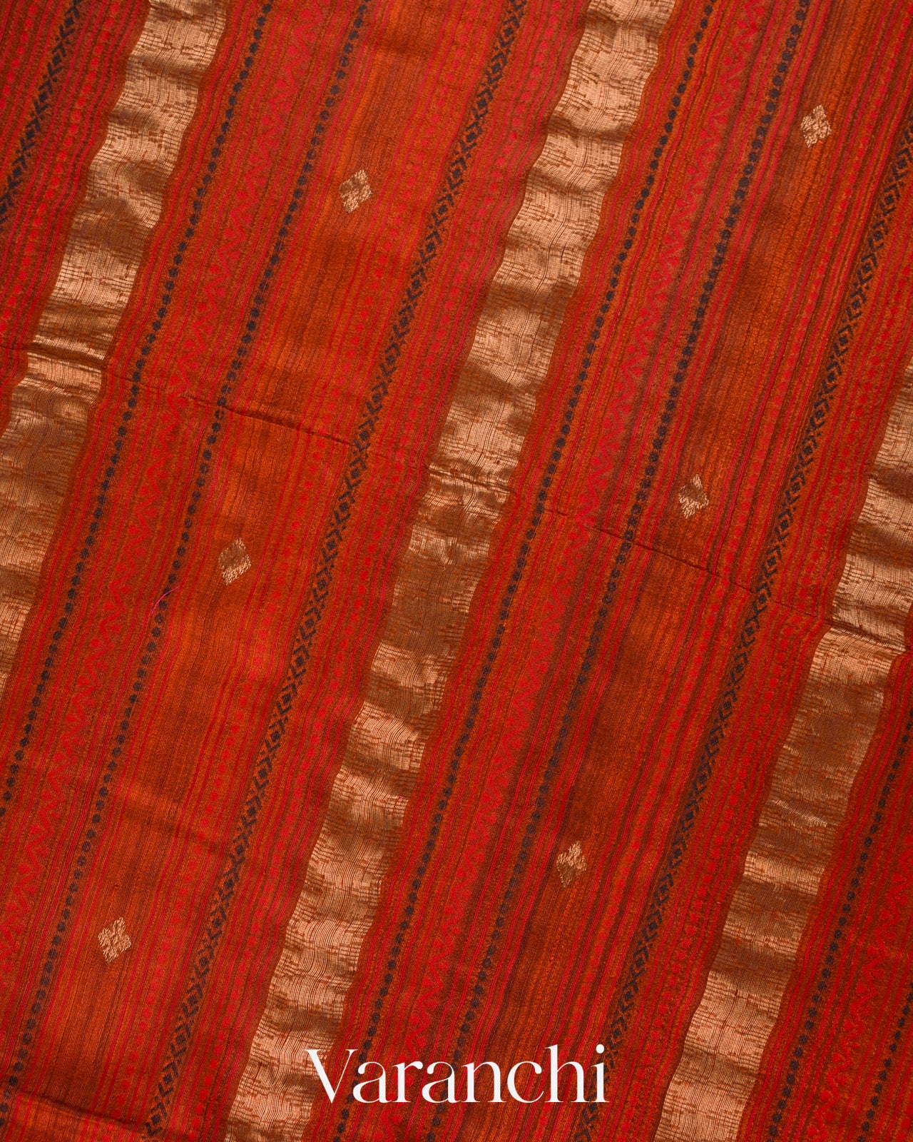 Rust Orange Striped Jamdani Pure Matka Silk Handloom Saree