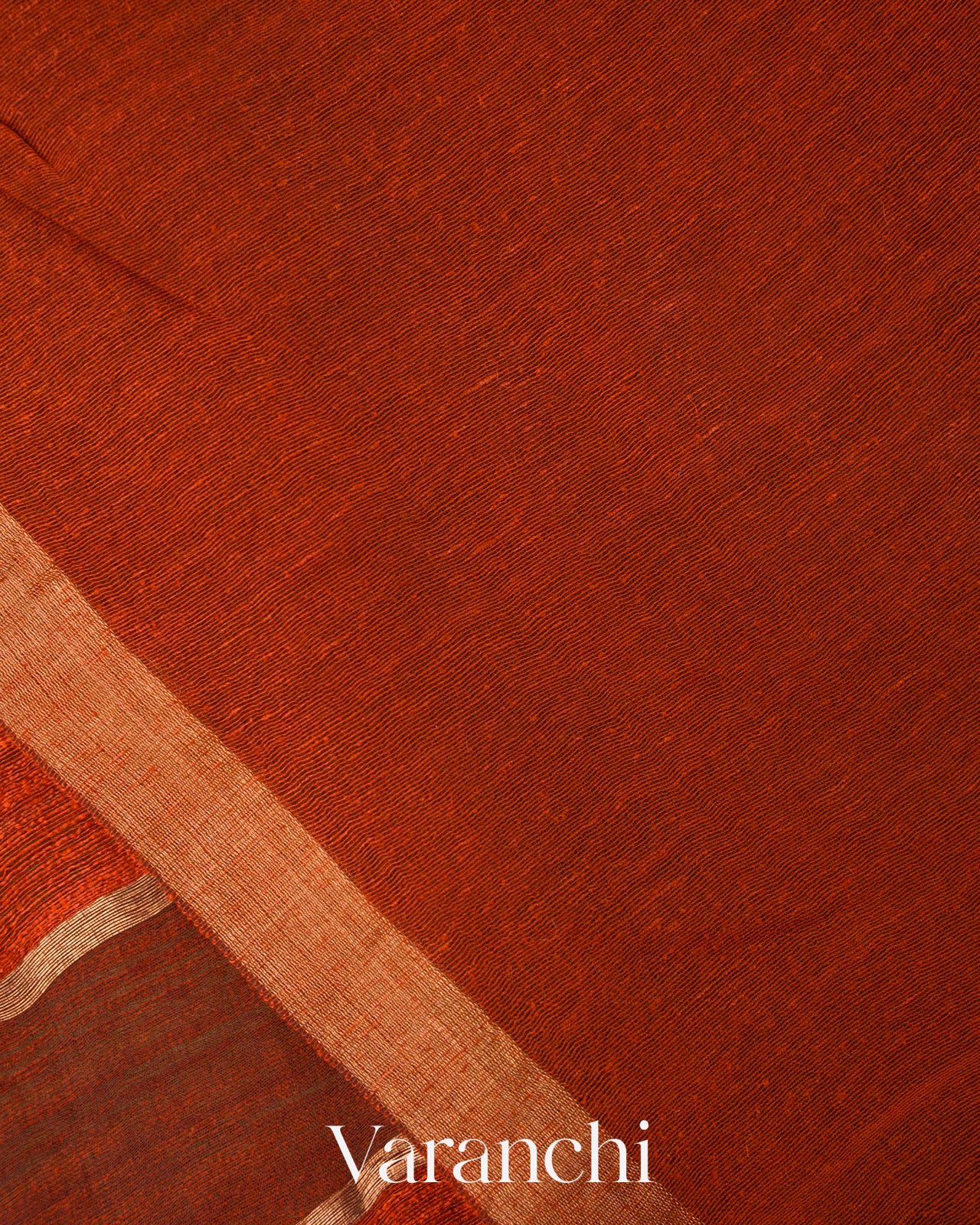 Rust Orange Striped Jamdani Pure Matka Silk Handloom Saree