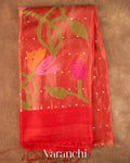 Tulip Red Sequence Jamdani Pure Matka Tissue Silk Handloom Saree