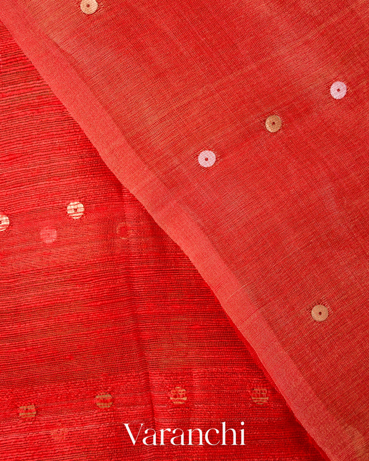 Tulip Red Sequence Jamdani Pure Matka Tissue Silk Handloom Saree