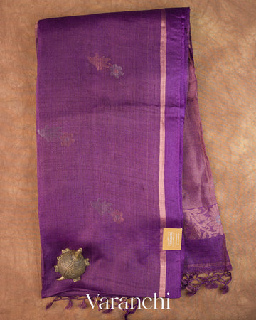 Purple Jamdani Pure Tussar Tissue Silk Handloom Saree
