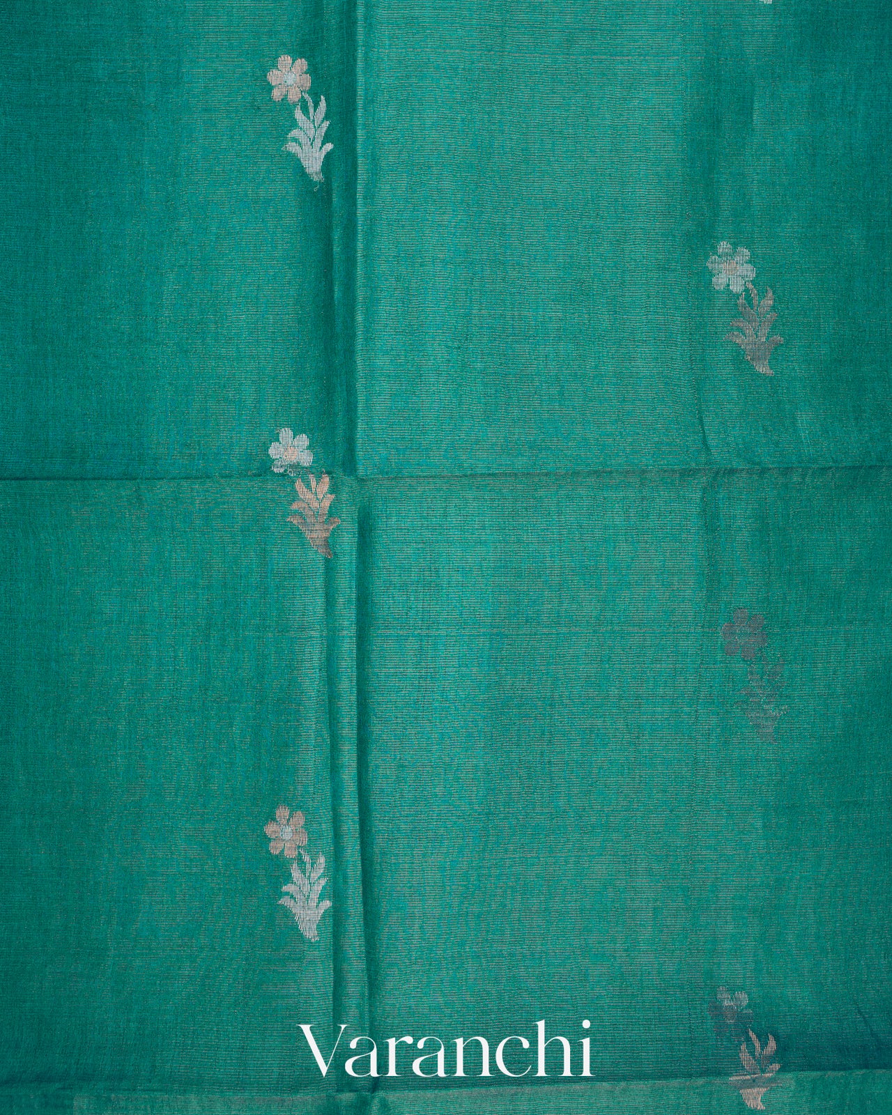 Teal Blue Jamdani Pure Tussar Tissue Silk Handloom Saree
