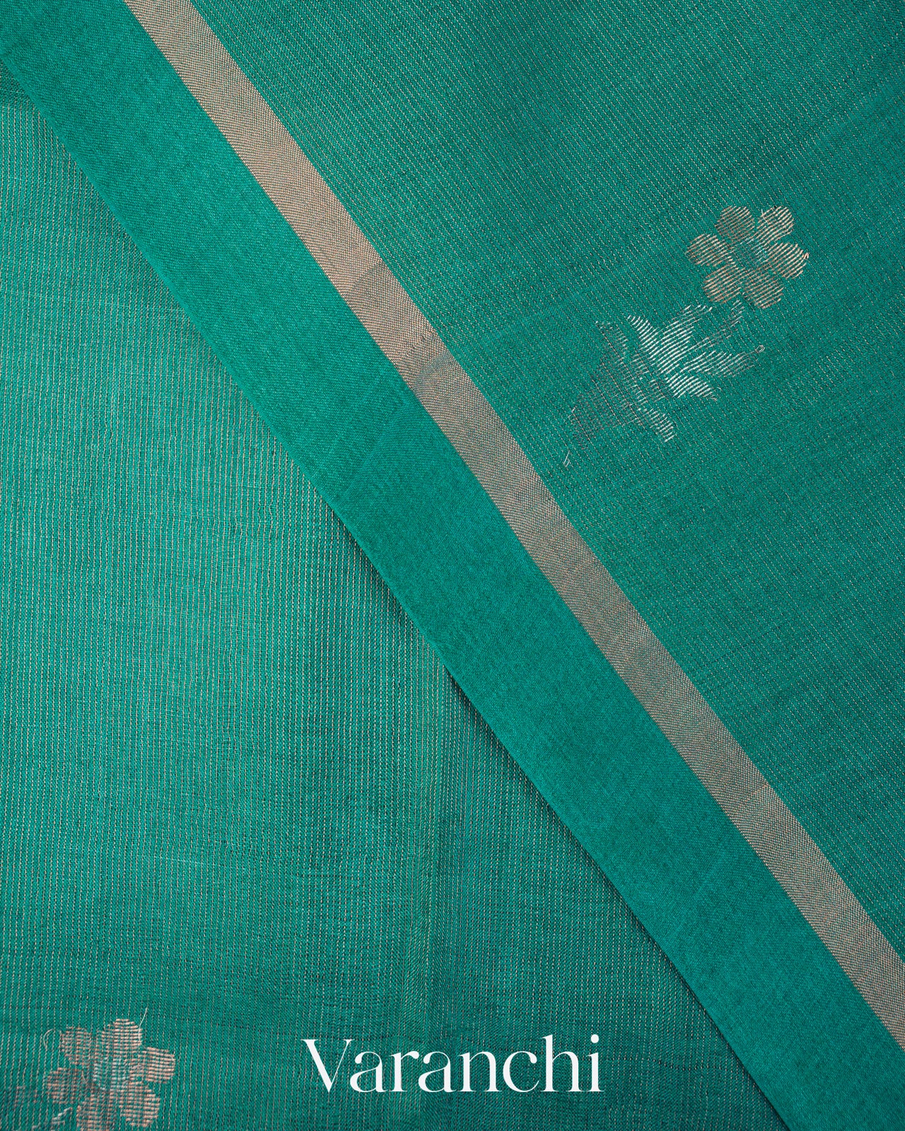 Teal Blue Jamdani Pure Tussar Tissue Silk Handloom Saree