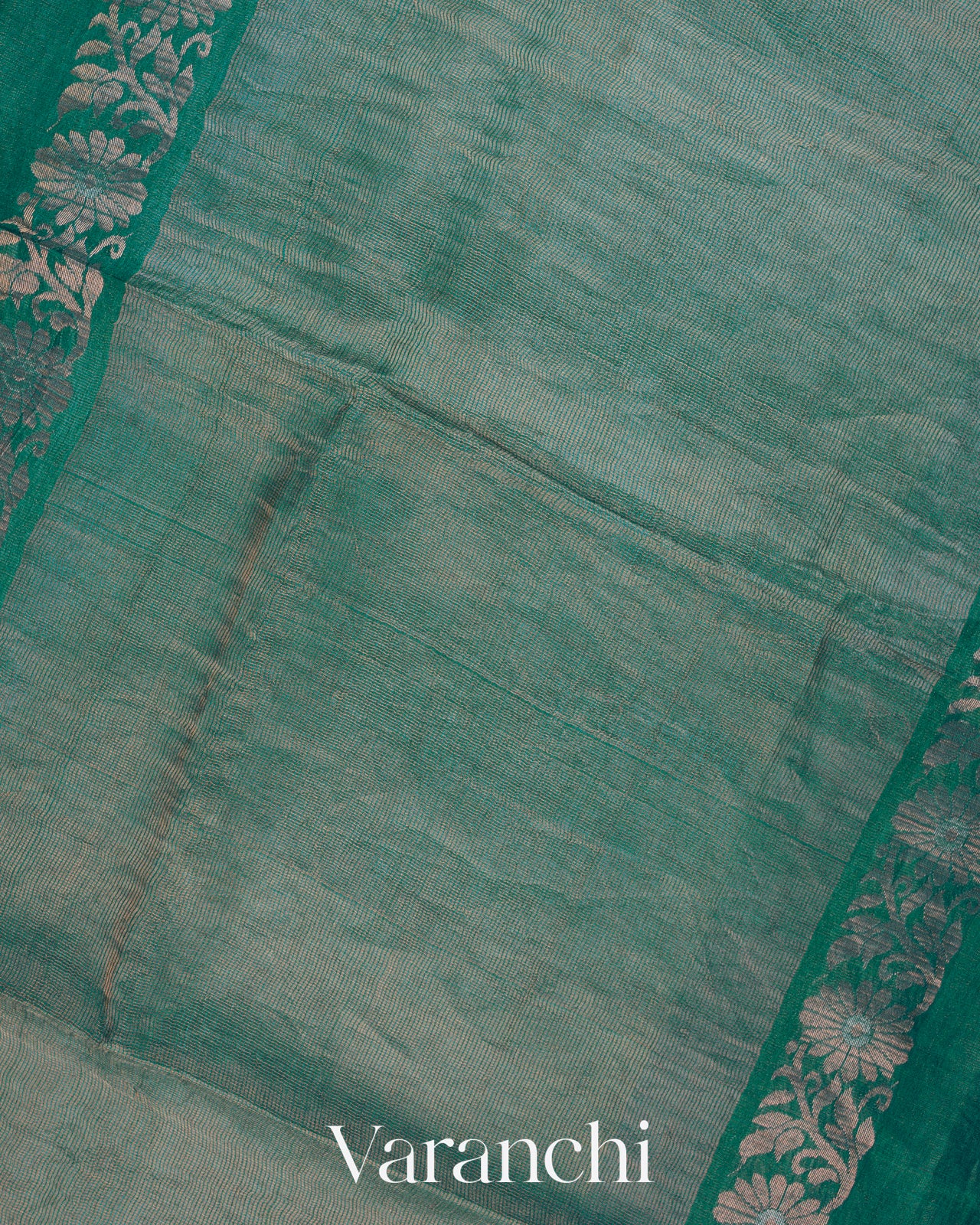Teal Blue Jamdani Pure Tussar Tissue Silk Handloom Saree
