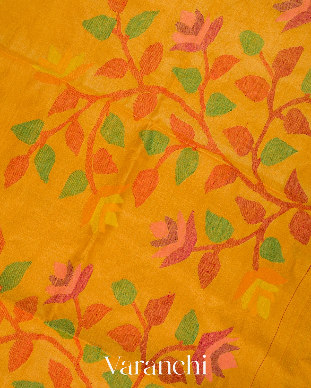 Mango Yellow Jamdani Pure Tussar Silk Handloom Saree