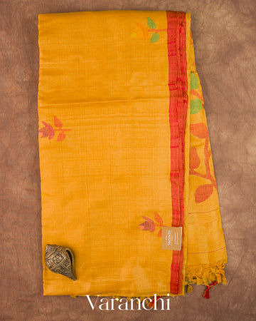 Mango Yellow Jamdani Pure Tussar Silk Handloom Saree