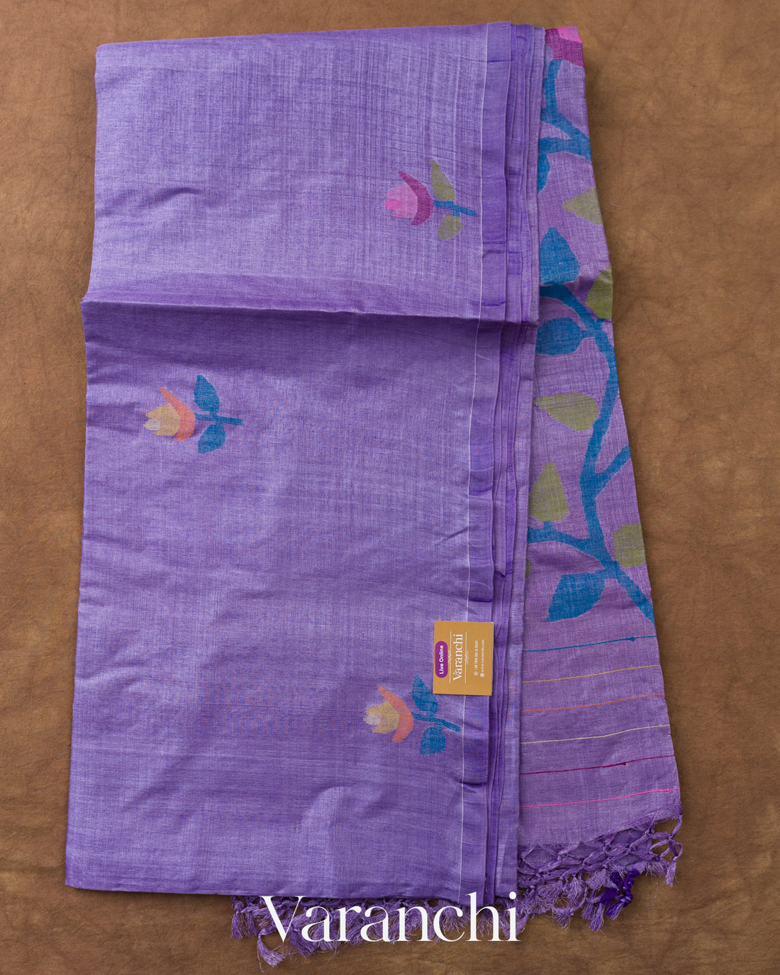 Lavender Jamdani Pure Tussar Silk Handloom Saree