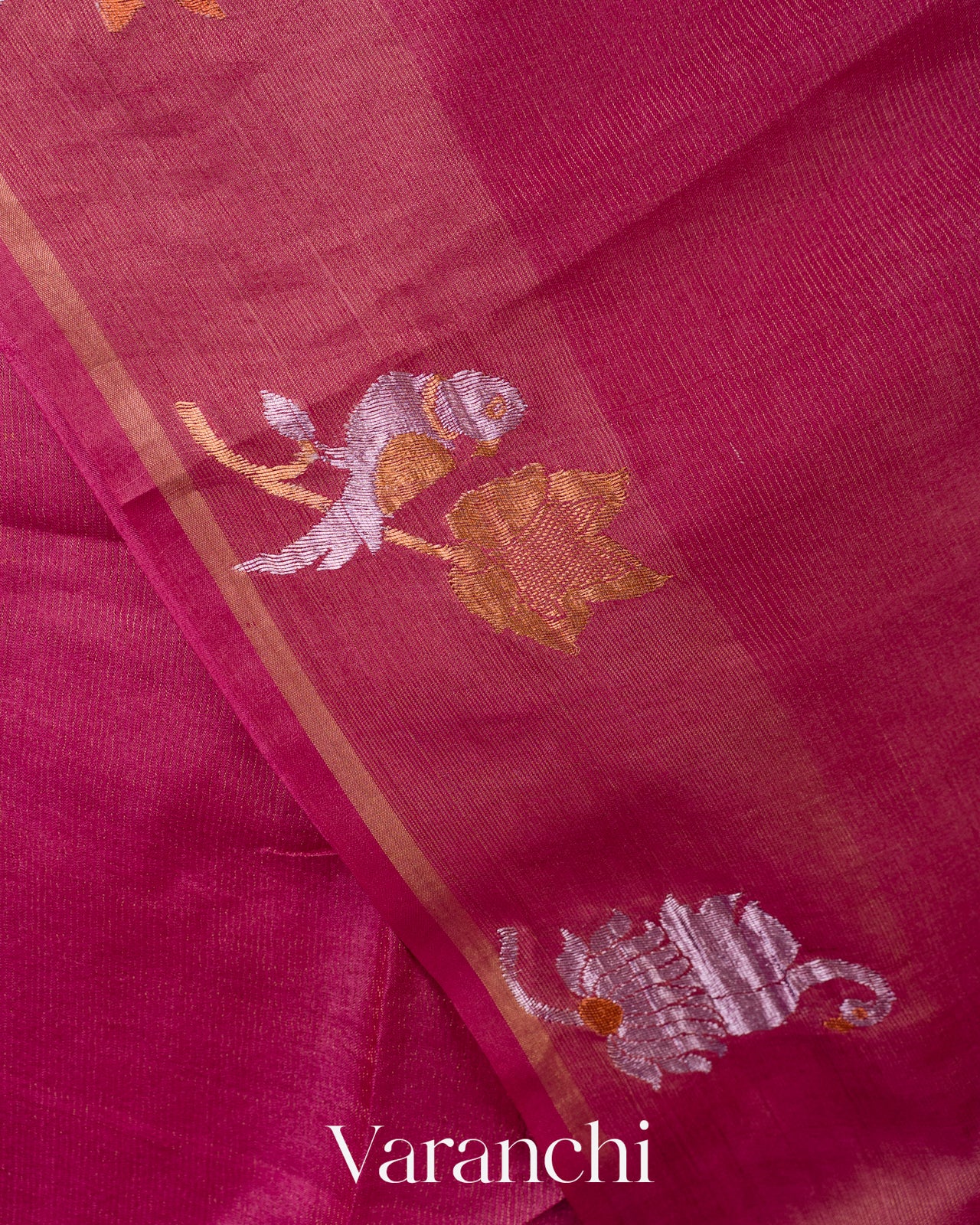 Magenta Jamdani Pure Tussar Tissue Silk Handloom Saree