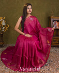 Magenta Jamdani Pure Tussar Tissue Silk Handloom Saree