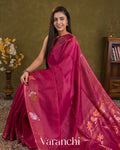 Magenta Jamdani Pure Tussar Tissue Silk Handloom Saree