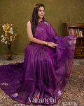 Purple Jamdani Pure Tussar Tissue Silk Handloom Saree