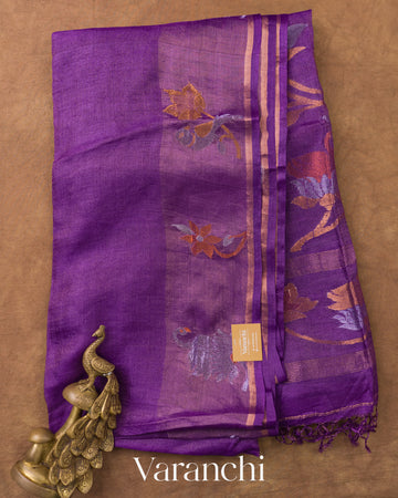 Purple Jamdani Pure Tussar Tissue Silk Handloom Saree