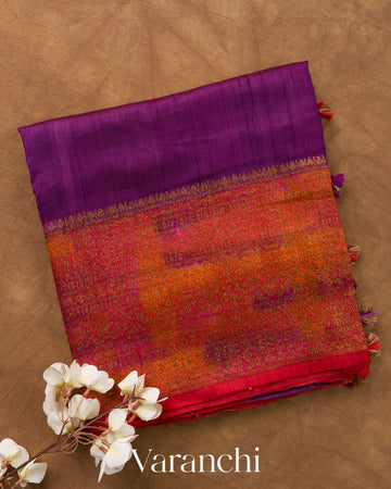 Purple Hand Brushed Pure Raw Silk Handloom Saree
