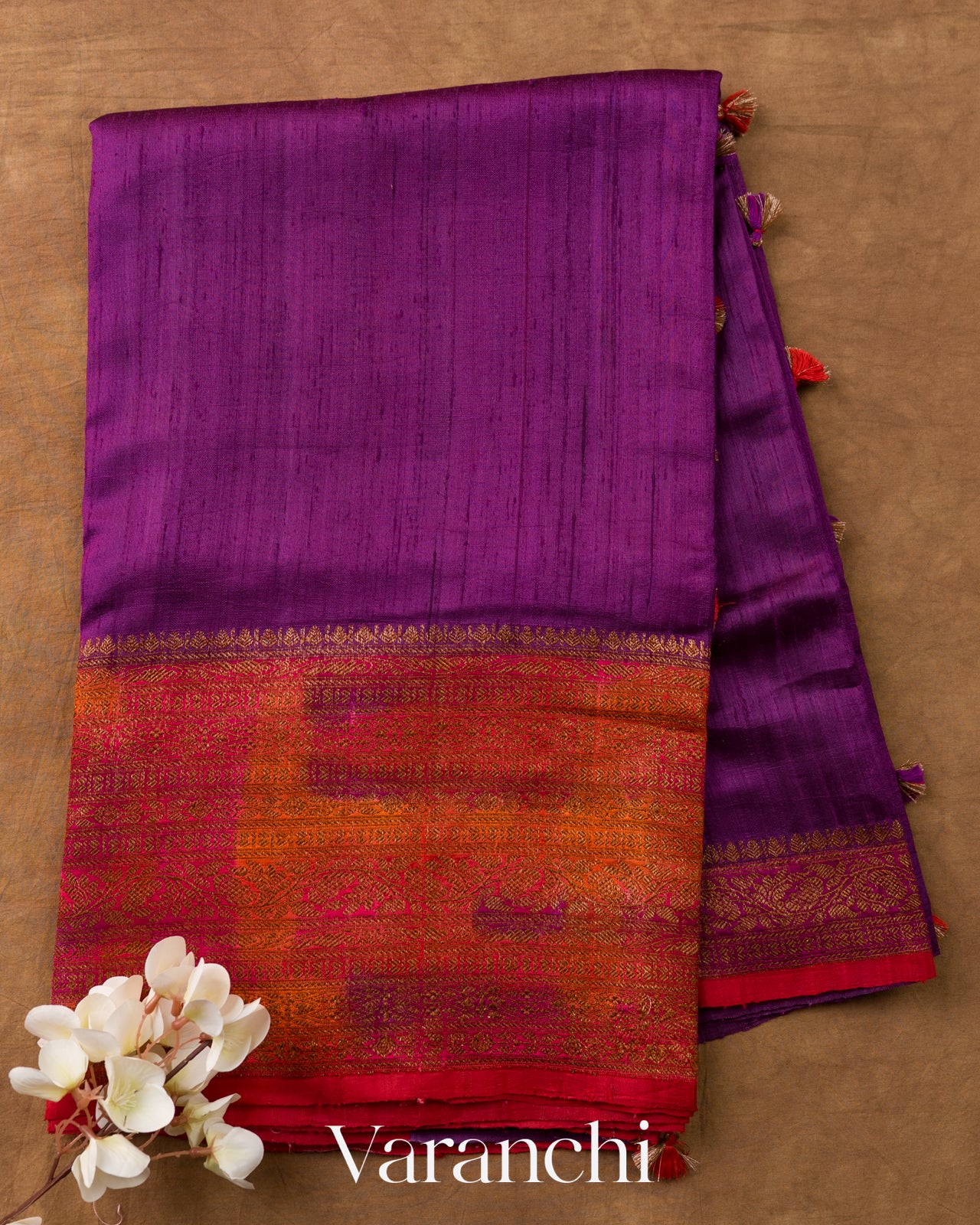 Purple Hand Brushed Pure Raw Silk Handloom Saree