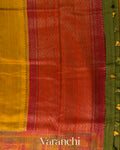 Mustard Yellow Hand Brushed Pure Raw Silk Handloom Saree