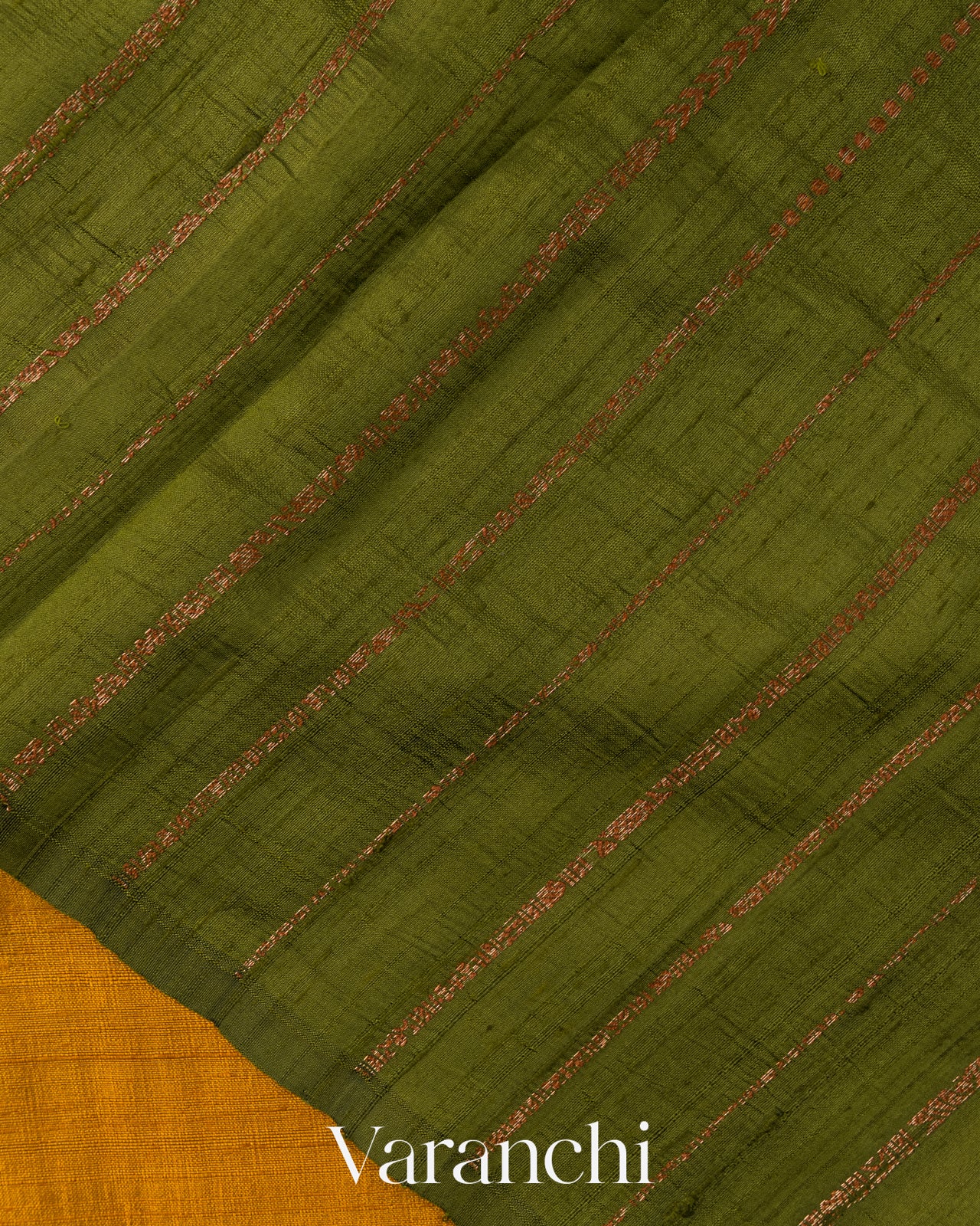 Mustard Yellow Hand Brushed Pure Raw Silk Handloom Saree