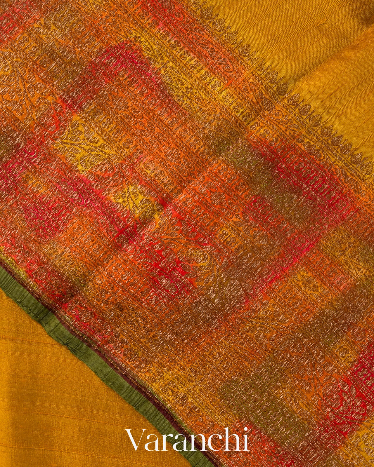 Mustard Yellow Hand Brushed Pure Raw Silk Handloom Saree