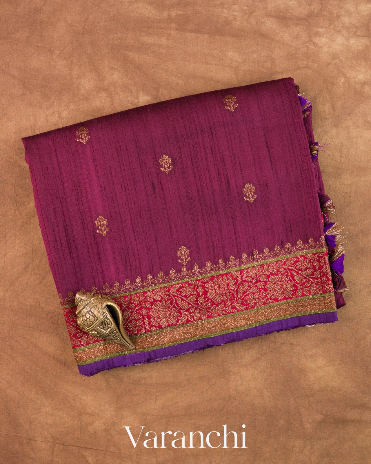 Mulberry Wine Pure Raw Silk Handloom Saree