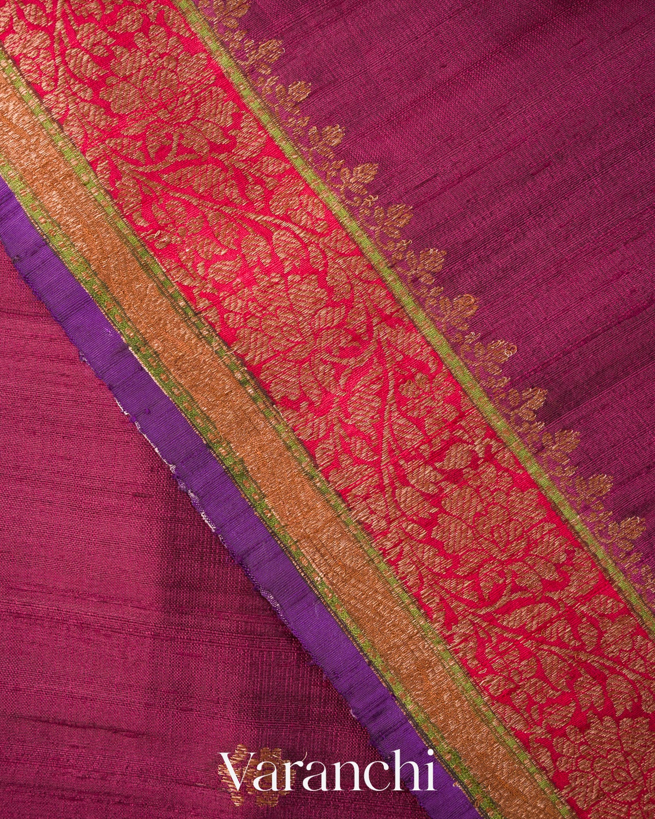 Mulberry Wine Pure Raw Silk Handloom Saree