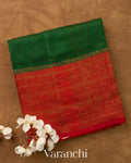 Emerald Green Contrast Border Pure Raw Silk Handloom Saree