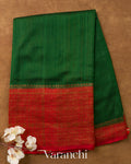 Emerald Green Contrast Border Pure Raw Silk Handloom Saree