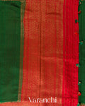 Emerald Green Contrast Border Pure Raw Silk Handloom Saree