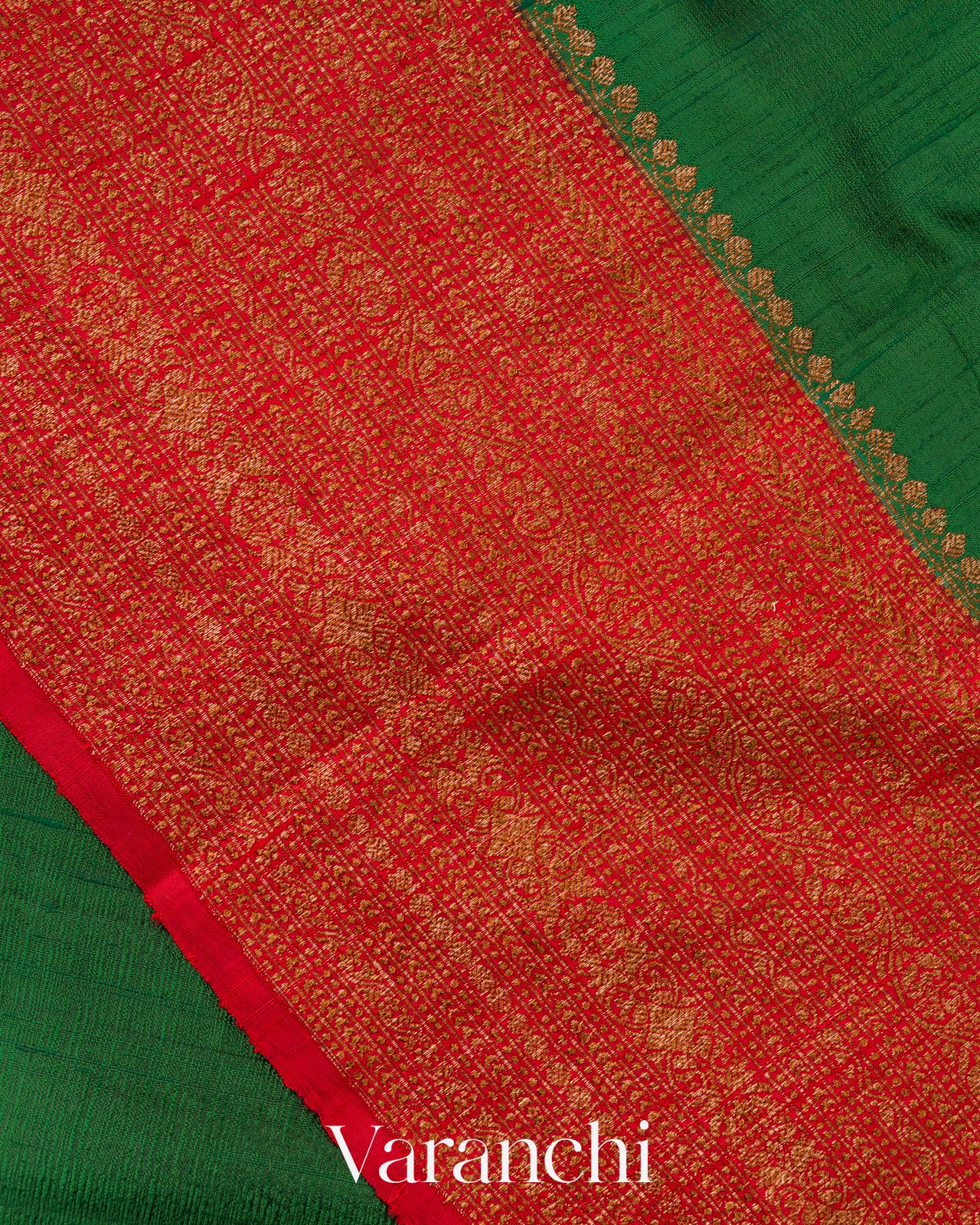 Emerald Green Contrast Border Pure Raw Silk Handloom Saree