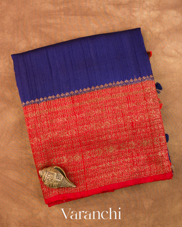 Navy Blue Pure Raw Silk Handloom Saree