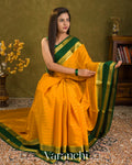 Marigold Orange Striped Pure Mysore Crepe Silk Saree