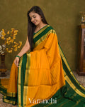 Marigold Orange Striped Pure Mysore Crepe Silk Saree