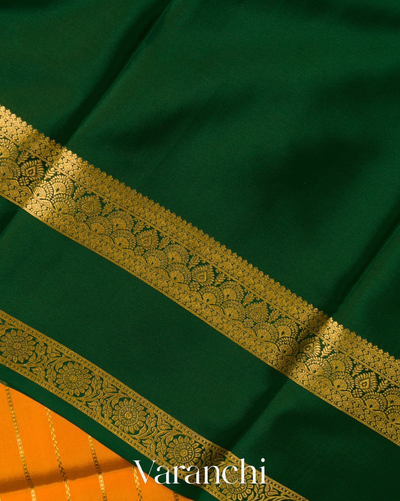 Marigold Orange Striped Pure Mysore Crepe Silk Saree