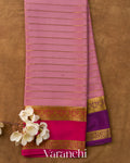 Baby Pink Striped Pure Mysore Crepe Silk Saree