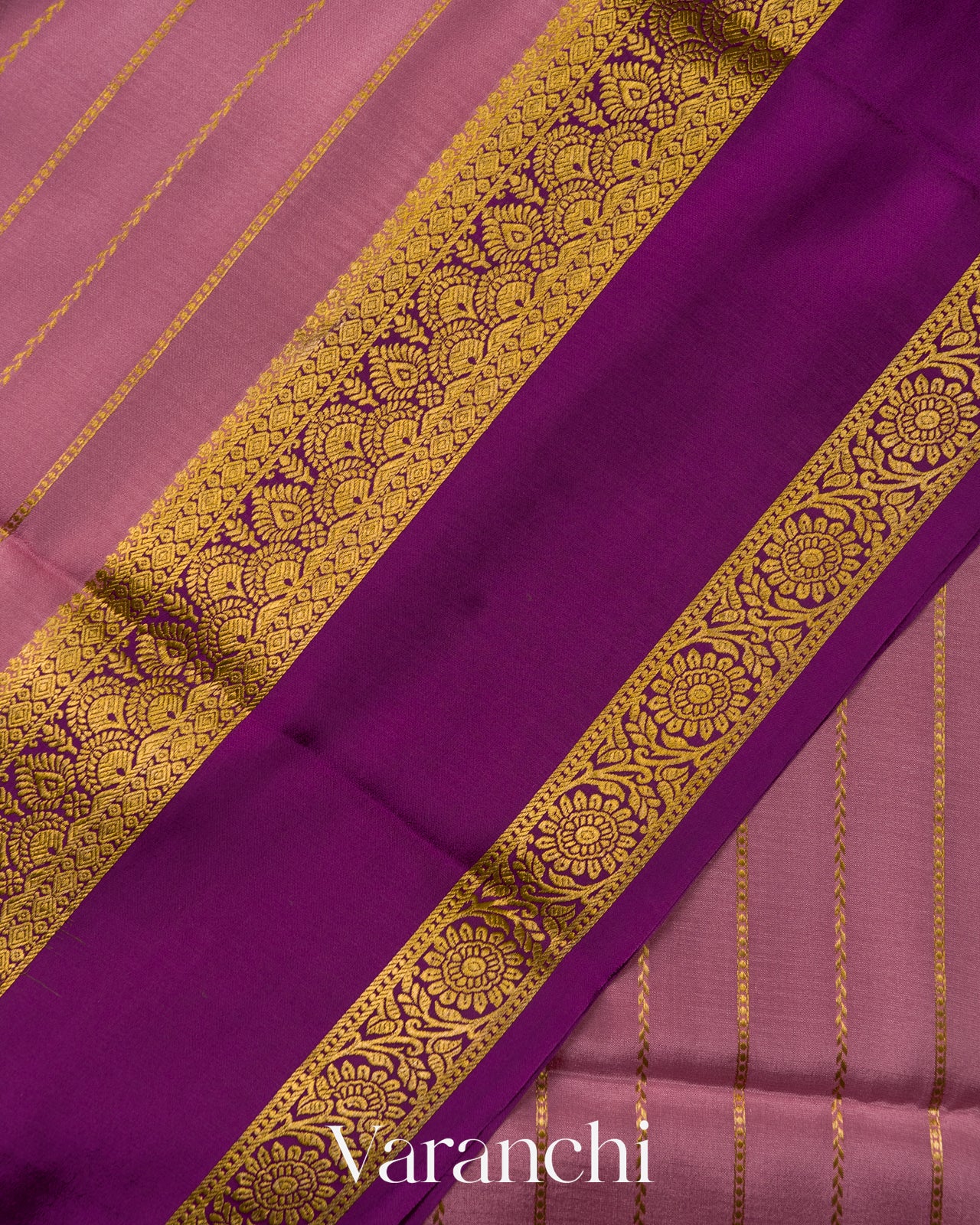 Baby Pink Striped Pure Mysore Crepe Silk Saree