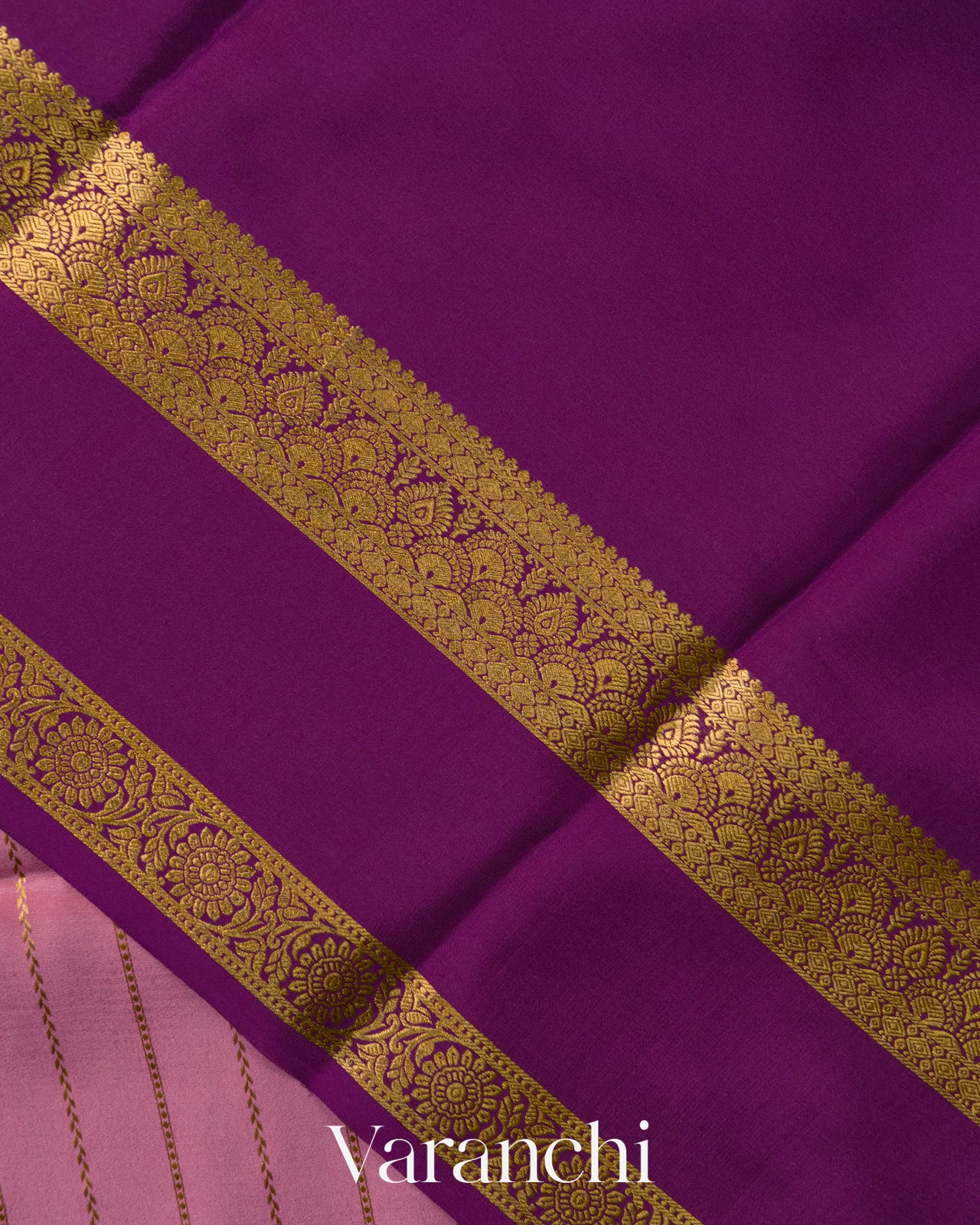 Baby Pink Striped Pure Mysore Crepe Silk Saree