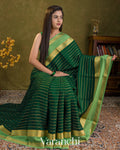 Bottle Green Striped Pure Mysore Crepe Silk Saree