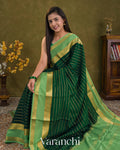 Bottle Green Striped Pure Mysore Crepe Silk Saree