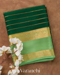 Bottle Green Striped Pure Mysore Crepe Silk Saree
