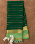 Bottle Green Striped Pure Mysore Crepe Silk Saree